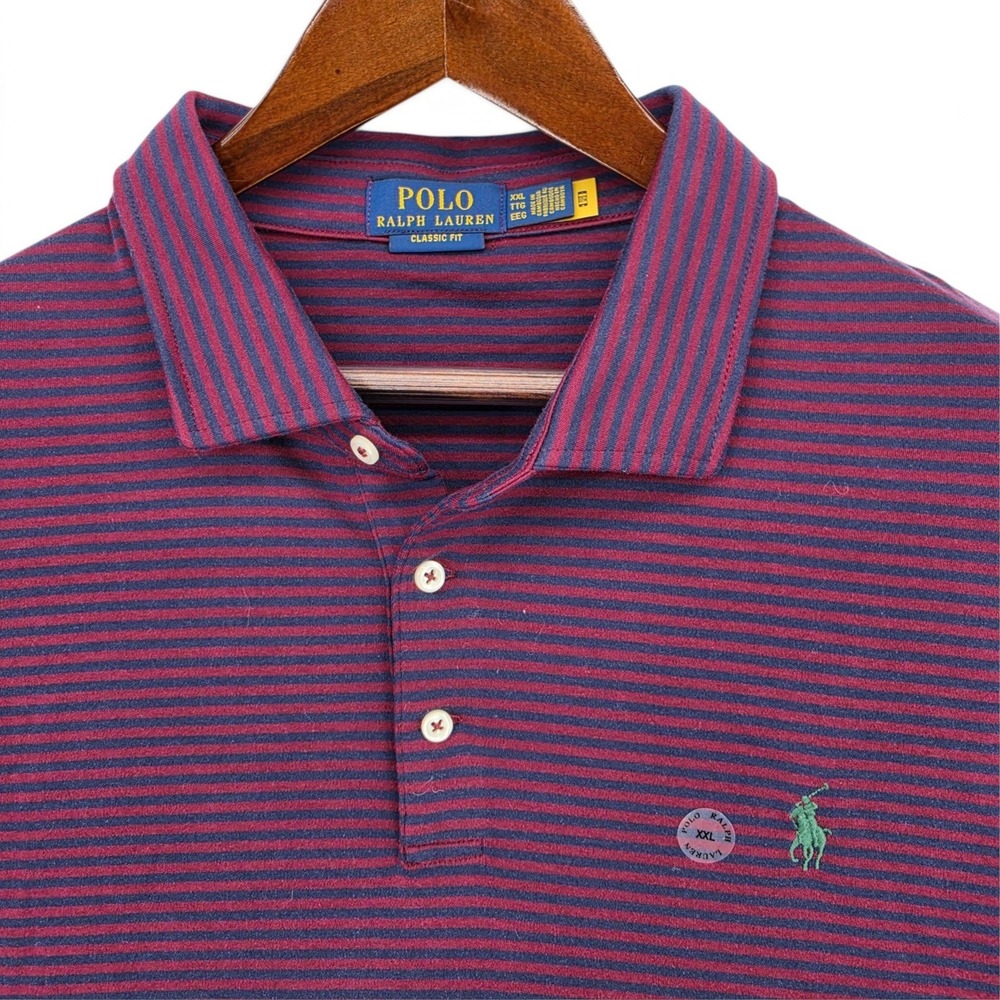 Polo Ralph Lauren Classic Fit Polo Shirt 2X Blue Burgundy Stripe Cotton Golf NWT